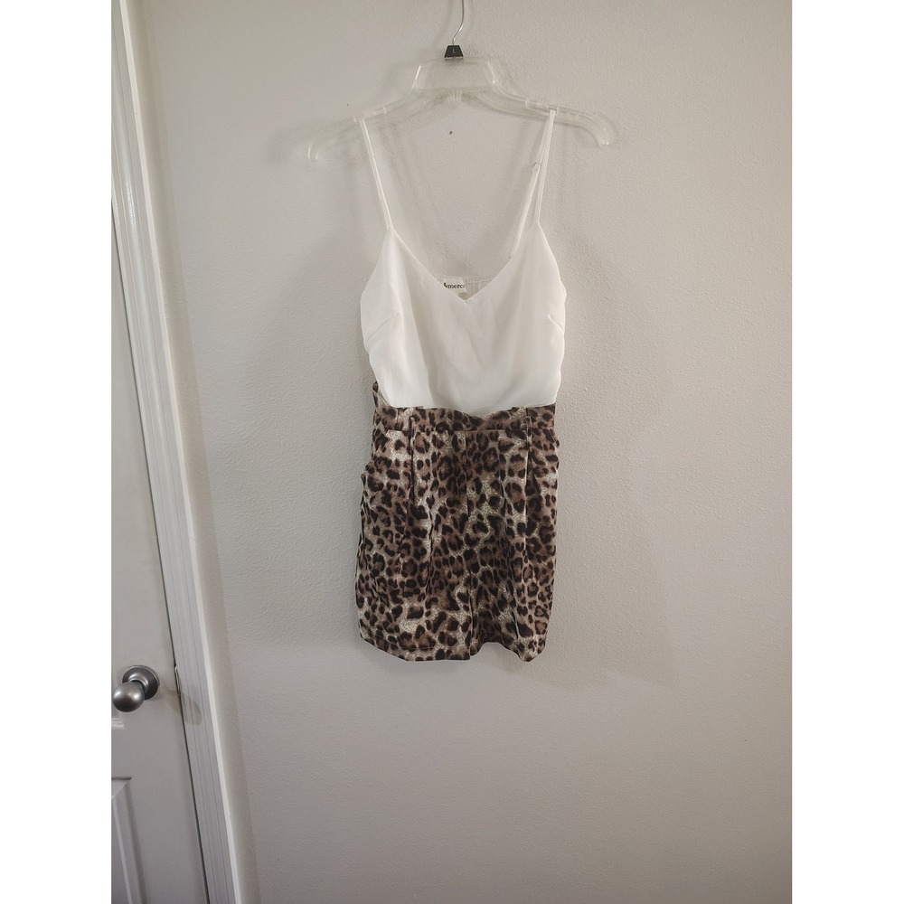 &merci Womens Leopard Print Romper White Camisole Top V-Neck Sleeveless Medium